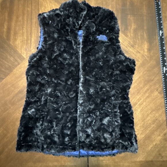 North Face Vest Womens Medium Black Reversible Puffer Teddy Mossbud Jacket Fuzzy - Picture 8 of 10